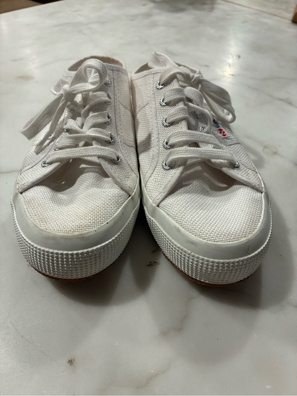 Superga Women’s White Mule Slip-On Lace up Sneakers Size 37 1-2